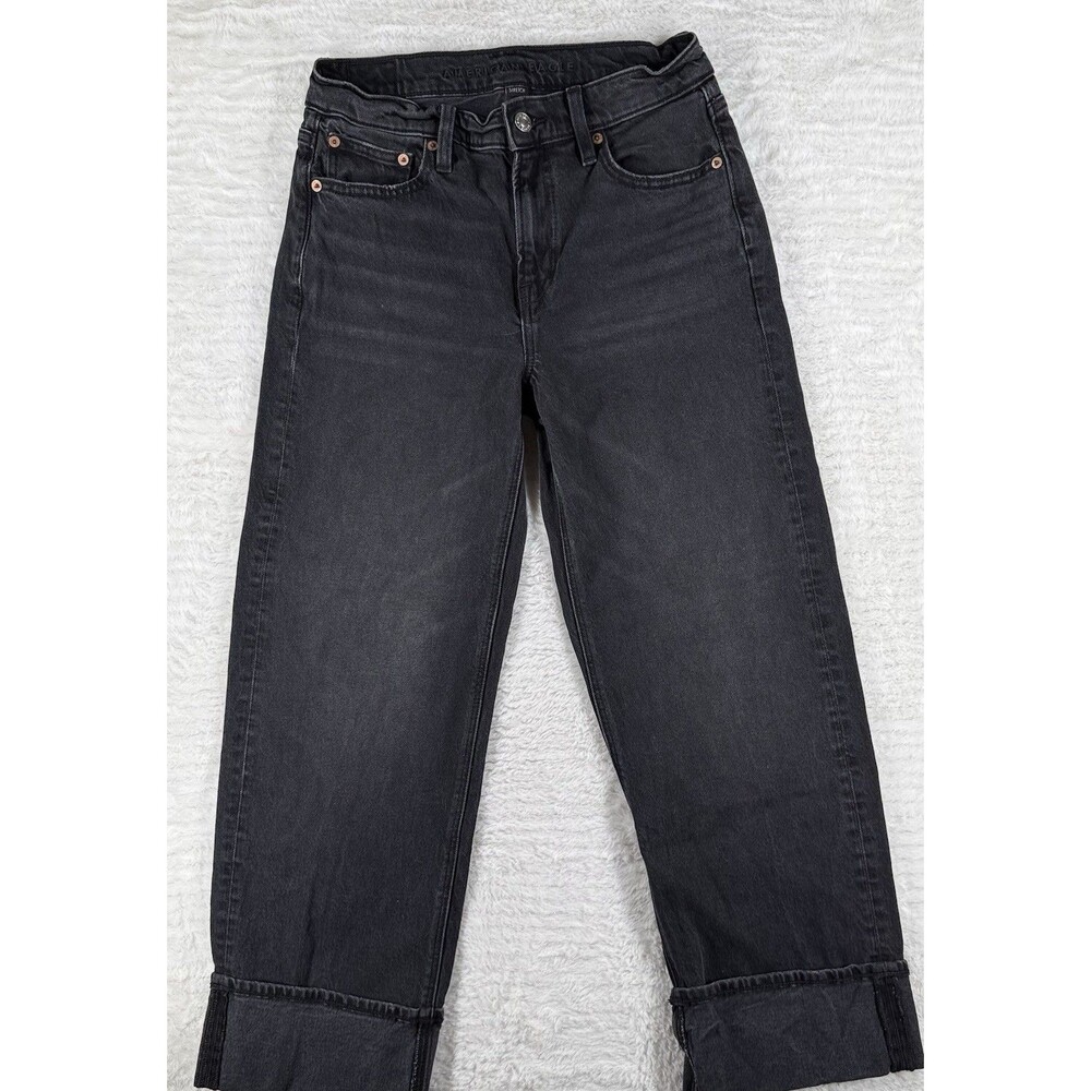 American Eagle Stovepipe Jeans Women’s 2 Short Stretch Cuffed Black Cuffed EUC